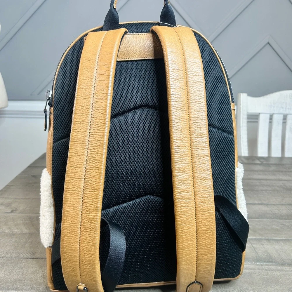 Coach Tan Shearling Motif West Backpack Bag CE437 Ginger Pebble Leather